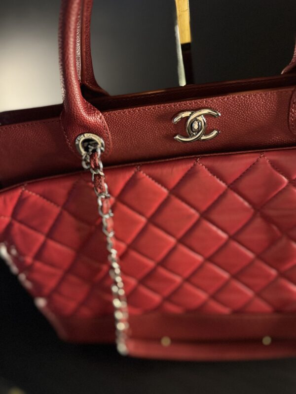 Chanel Chanel Red Diamond-grained Cowhide Leather 2-way Shoulder Bag Silver Hand-milled Cross-shoulder Double-shoulder Bag - Image 3