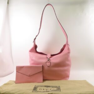 Gucci Leather Jackie 1961 Medium Silver Shoulder Back Bag Pink Leather