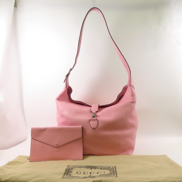 Gucci Leather Jackie 1961 Medium Silver Shoulder Back Bag Pink Leather
