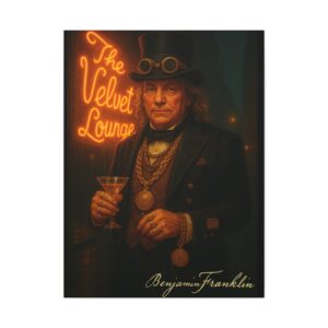 Vintage Canvas Wall Art - The Velvet Lounge, Benjamin Franklin Decor, Art for Home Bar, Unique Gift, Nostalgic Decor