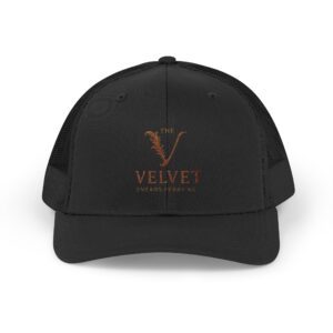 Velvet Rhinestone Logo Trucker Cap — Sparkle Snapback Mesh Hat